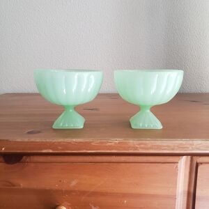 Pair of Hearth Hand Magnolia Green Milk Glass Jadeite Pedestal Dessert Bowl Foot